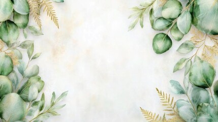 Fototapeta premium Soft and Delicate Eucalyptus Leaves with Golden Twigs. Generative AI
