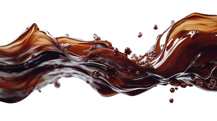 Dark chocolate liquid elegantly suspended in mid-air, captured in a dynamic, flowing motion isolated on white background. Suitable for marketing or business purposes. PNG file