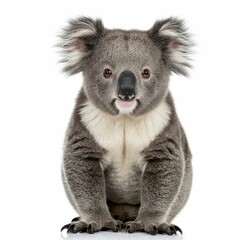 Naklejka premium Young koala, Phascolarctos cinereus, 14 months old, sitting in front of white background 