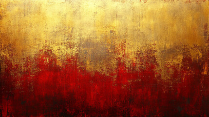 Abstract gold ink on red paper texture with thick paint creates a chaotic, modern design, symbolizing energy and disruption, offering a bold contrast in a minimalist flat lay style.

