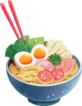 breakfast with fried eggs and sausage , noddle , food, reman 