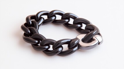 Fototapeta premium Elegant Black and Silver Chain Bracelet on White Background. Generative AI
