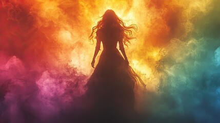 Woman in Dress Stands Amidst Colorful Smoke