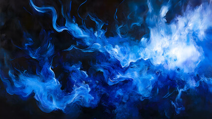 Abstract Blue and Black Colorful Swirling Smoke Background Art