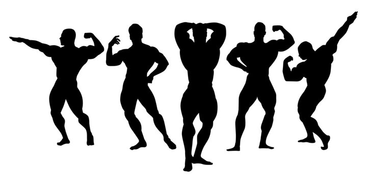 Set of bodybuilders vector silhouettes. Posing men . Muscular people. gym posing men logo . vector template eps