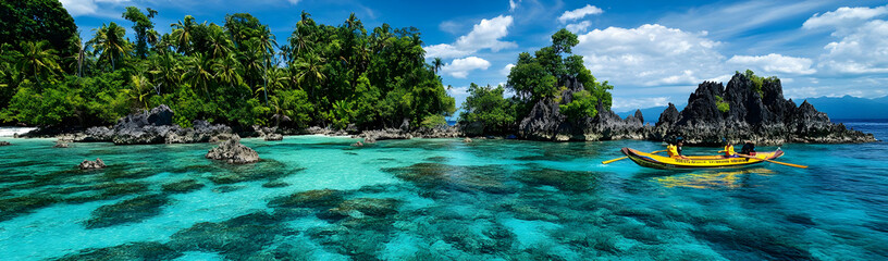 Tropical island boat trip, clear water