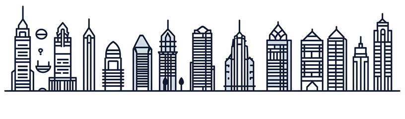 Obraz premium Cityscape skyline, urban buildings. Website header