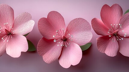 Floating pink paper flower decorations adding a touch of elegance to a smooth purple surface