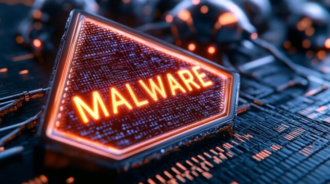 Futuristic Digital Malware Warning with Glowing Orange Details. Generative AI