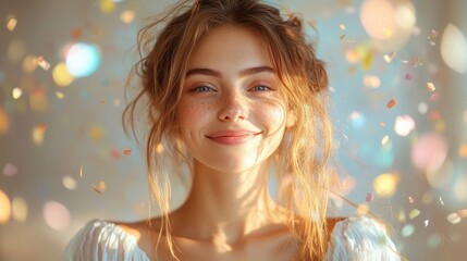 Joyful Woman Celebrating Achievement in Bright Room with Laptop and Positive Energy