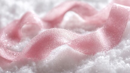Obraz premium Close Up of a Wavy Pink Ribbon on a Bed of White Crystalline Granules