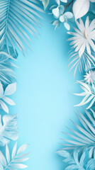 Obraz premium Aqua and light pastel blue gradient with tropical leaves and flowers