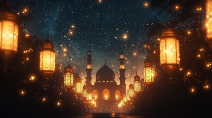 Night Mosque Lanterns Festival, Stars, Celebration