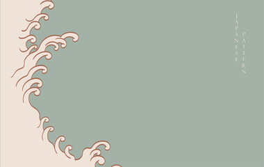 Japanese background with hand drawn line wave pattern vector. Abstract template with geometric curve pattern. Natural layout design in oriental style