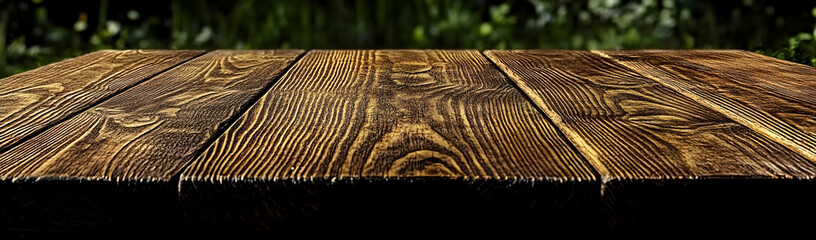 Wooden table, garden, blur, mockup