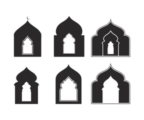 Set of black and white vector silhouettes of Islamic window