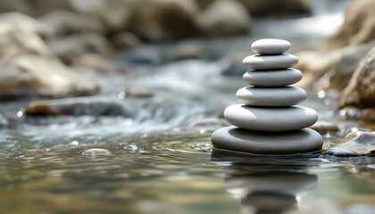 zen, stones, tall, stack, smooth, uneven, textures, rocky, edge, flowing, stream, water, ripples, reflections, sunlight, natural, gentle, base, serene, tranquil, harmony, peaceful, meditative, nature,