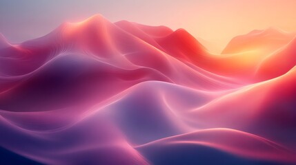 Obraz premium Abstract landscape with glowing waves in shades of pink and orange, tranquil concept
