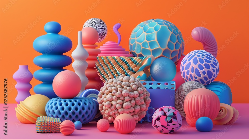 Wall mural an abstract 3d render of colorful geometric shapes.