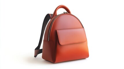 Orange leather backpack, studio shot, white background, fashion accessory