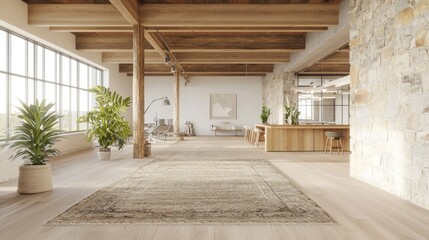 Modern Earthy Open Plan Office Interior with Natural Lighting