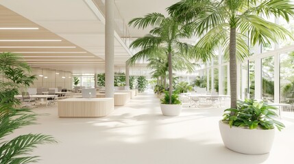 Fototapeta premium Contemporary Coworking Space with Abundant Natural Light and Greenery