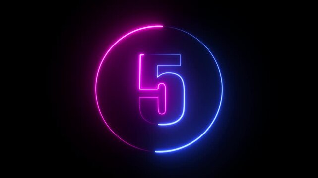 TOP 10 countdown neon light effect, number 10 to 1 glowing light effect on black backgrounds.