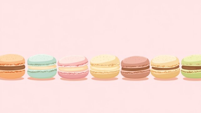 Colorful macarons on pink background, food blog banner