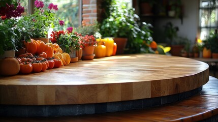 Sunny Kitchen Countertop with Fresh Produce and Flowers