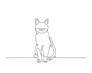 One continuous line drawing of cat- kitten vector illustration. Cute cat draw in monoline design. Technology concept.
