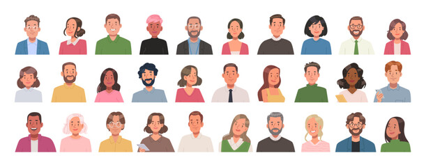 Set of business people avatars. Collection of portraits of men and women, office workers and colleagues. Vector illustration