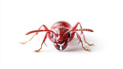 Red ant macro close-up, isolated white background, nature study