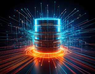 Futuristic Data Server with Digital Connections and Cyber Technology