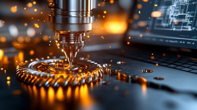 Laser Cutting Machine Working on Metal with Sparks and Technology Display. Generative AI