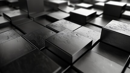 A field of black, metallic cubes with a slight sheen.