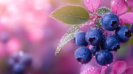 Blueberry fruit background, blueberries wet dewdrops, wide banner size modern bright tone blurred empty blank caption space on the side --chaos 30 --ar 16:9 --stylize 750 --v 6.1 Job ID: 77f3c26e-44a8