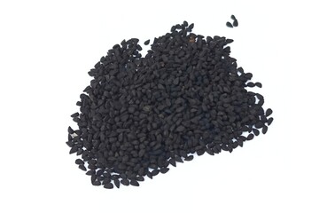 Black cumin seeds pile isolated on white background
