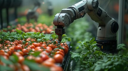 AI assisted robotic arm performing plant care tasks in an innovative greenhouse