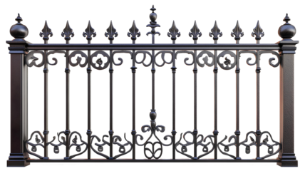 wrought iron fence on transparent background