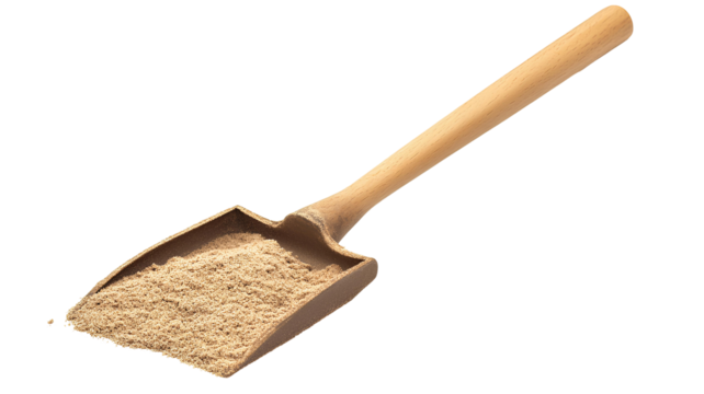 shovel with sand on white background