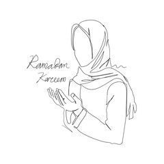 continuous line drawing people pray in the month of ramadhan