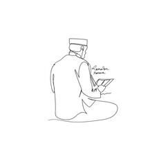 continuous line drawing people pray in the month of ramadhan