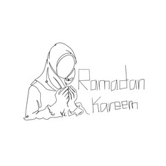 continuous line drawing people pray in the month of ramadhan