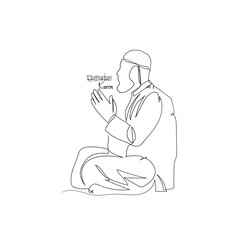 continuous line drawing people pray in the month of ramadhan
