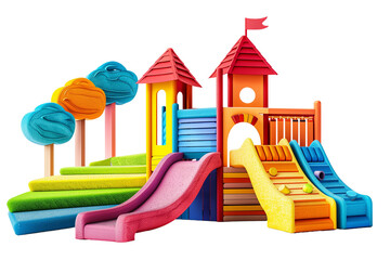Colorful playground isolated on white background png transparent clipart.