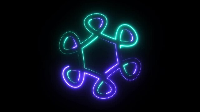 Neon drone icon in purple and green on black background