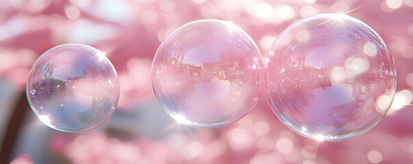 Fototapeta premium Pink bubbles float, bokeh background
