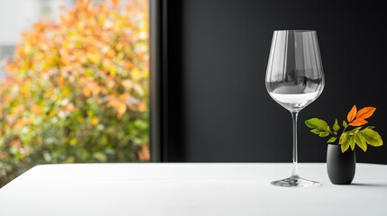 Elegant Wine Glass with Autumn Leaves Background