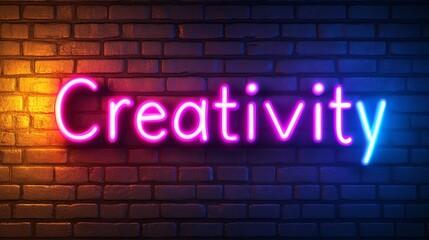 Obraz premium Creative Neon Creativity Sign on Brick Wall with Colorful Lighting. Generative AI