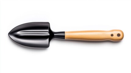 Fototapeta premium Close-up of a Wooden Handle Garden Trowel Tool on Isolated White Background. Generative AI